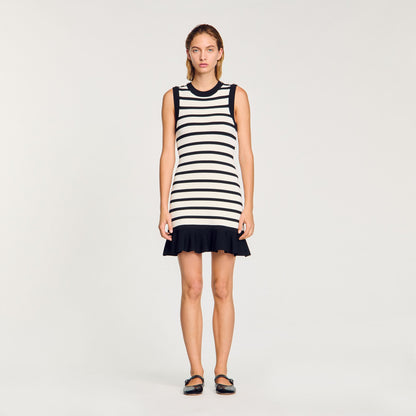 Sandro Striped knit mini dress Ecru / Black