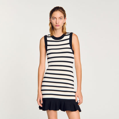 Sandro Striped knit mini dress Ecru / Black