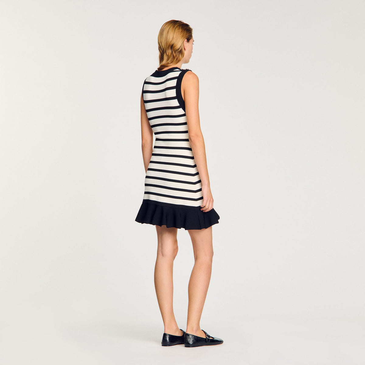 Sandro Striped knit mini dress Ecru / Black