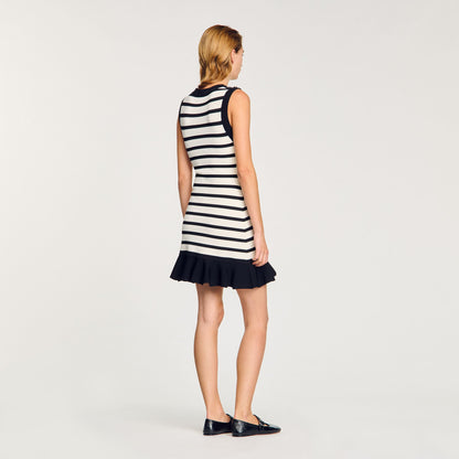 Sandro Striped knit mini dress Ecru / Black
