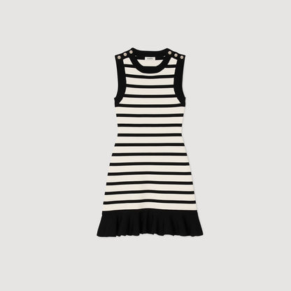 Sandro Striped knit mini dress Ecru / Black