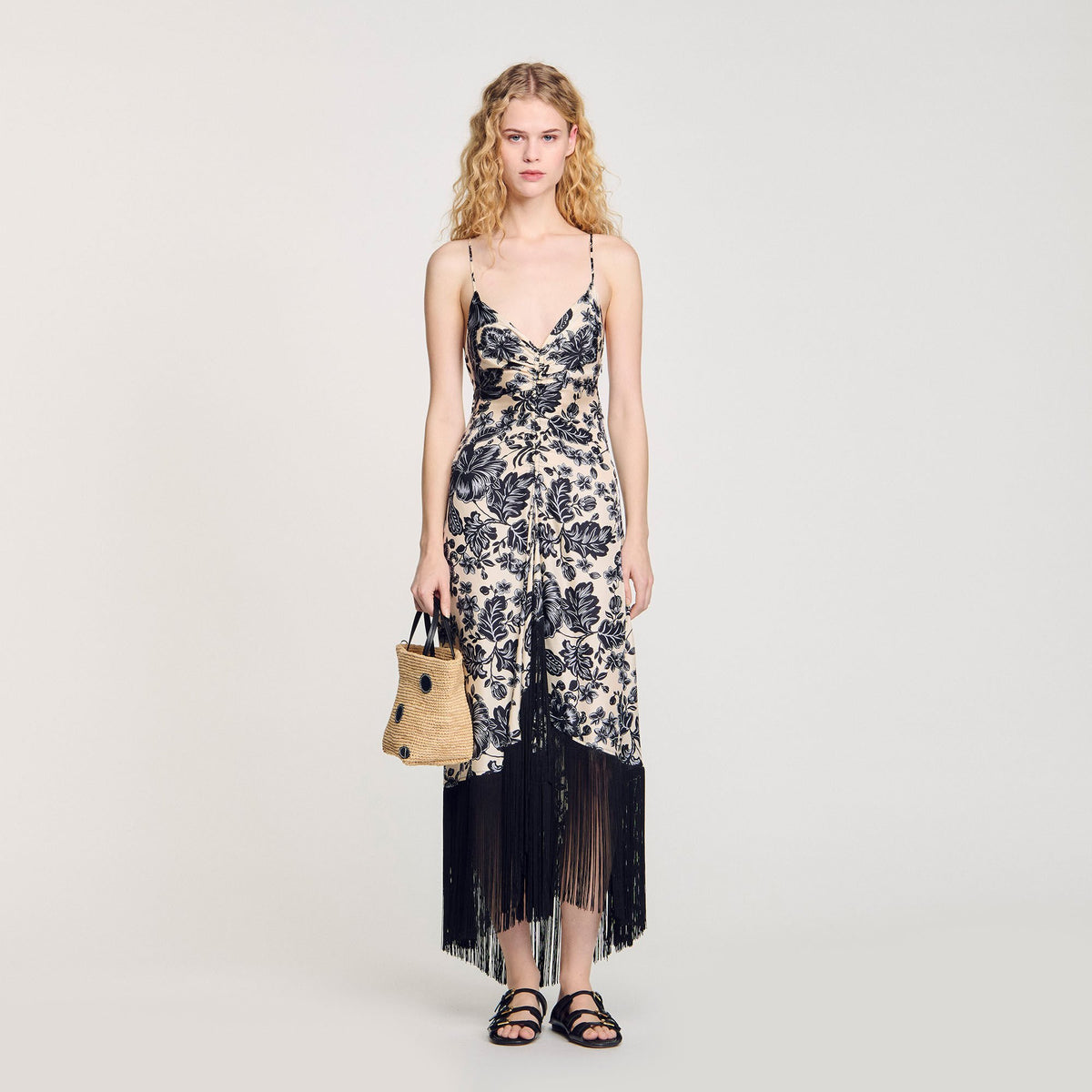 Sandro Floral print maxi dress Ecru / Black
