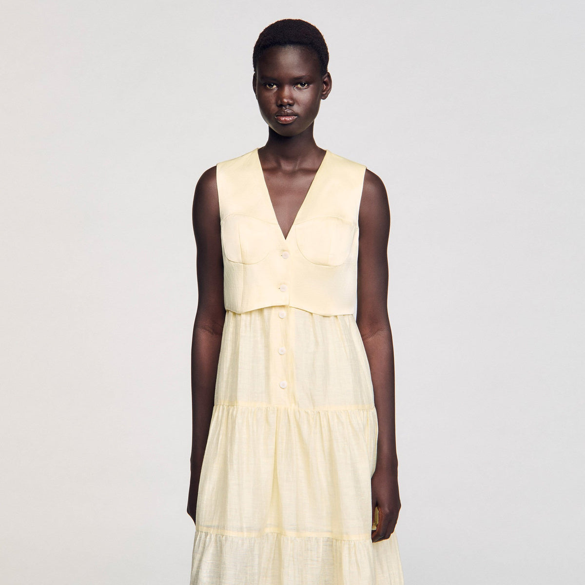 Sandro Linen maxi dress Light Yellow