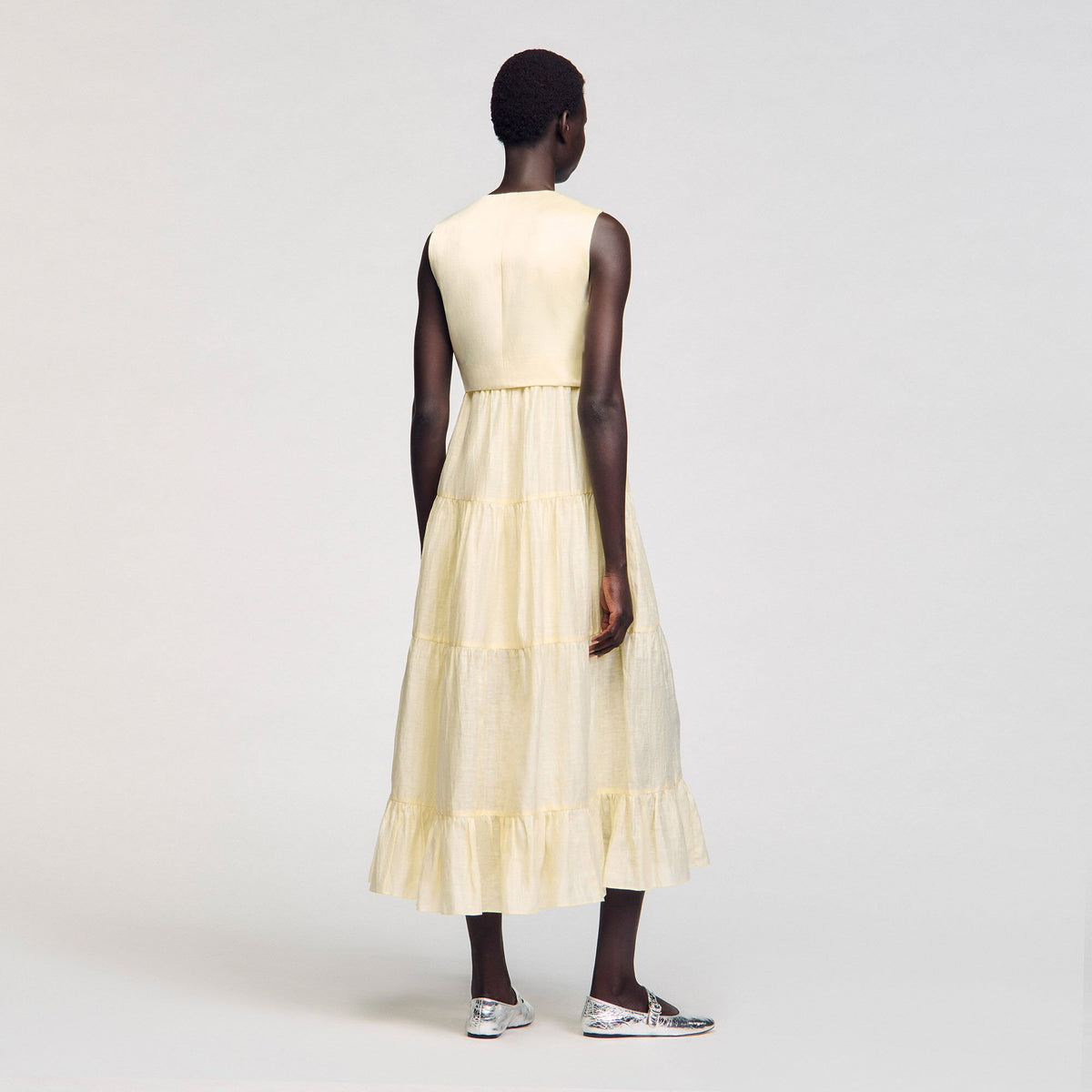 Sandro Linen maxi dress Light Yellow
