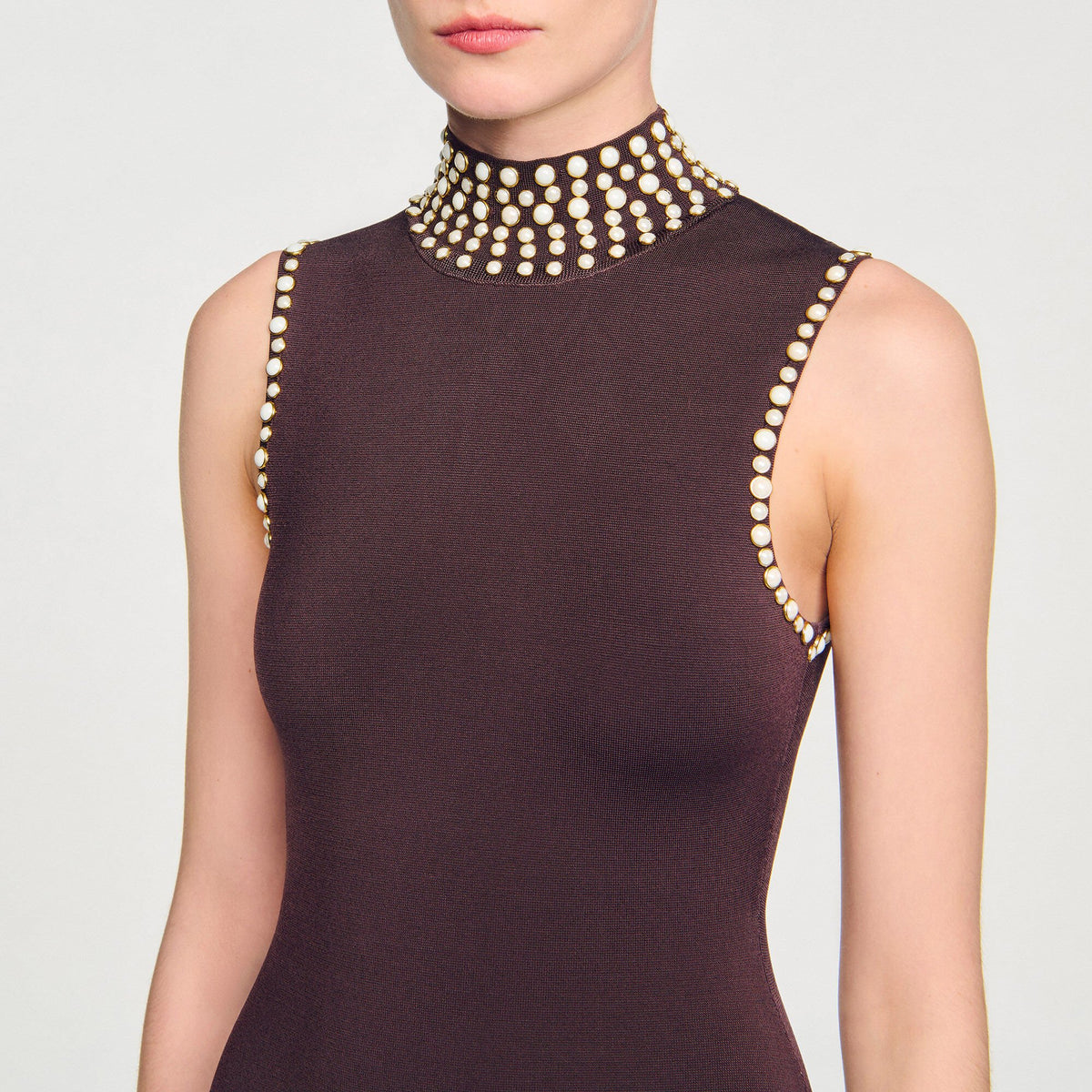 Sandro Fringed knit midi dress Brown