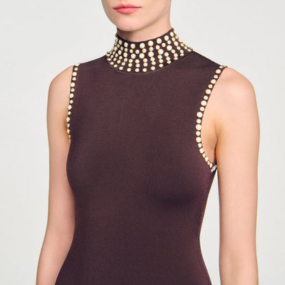 Sandro Fringed knit midi dress Brown