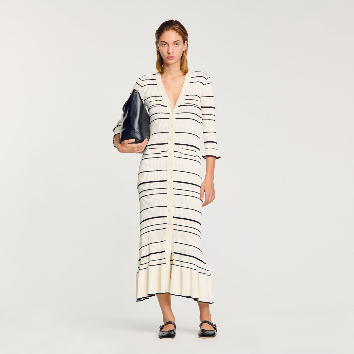 Sandro Striped knit maxi dress Ecru
