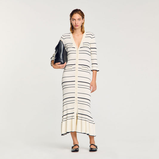 Sandro Striped knit maxi dress Ecru