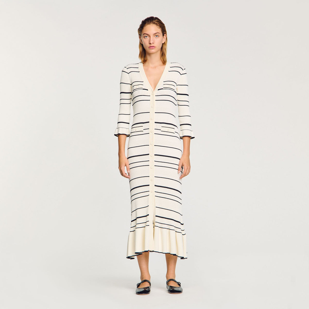 Sandro Striped knit maxi dress Ecru