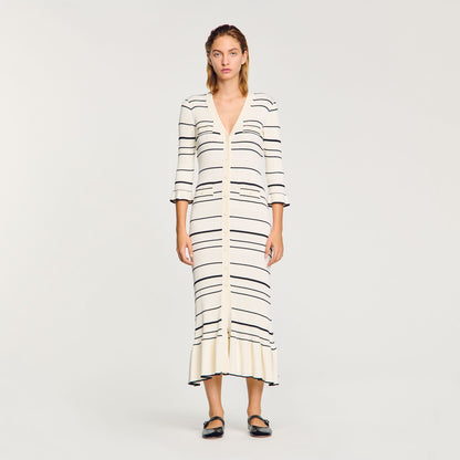 Sandro Striped knit maxi dress Ecru