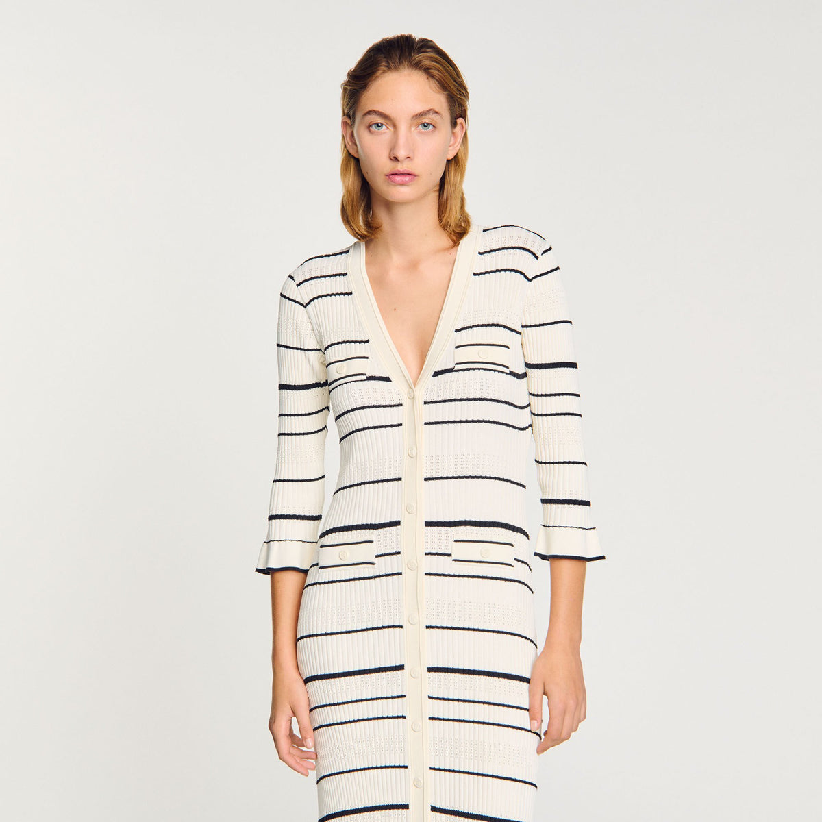 Sandro Striped knit maxi dress Ecru