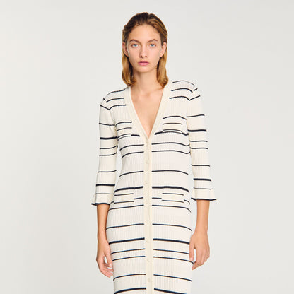 Sandro Striped knit maxi dress Ecru