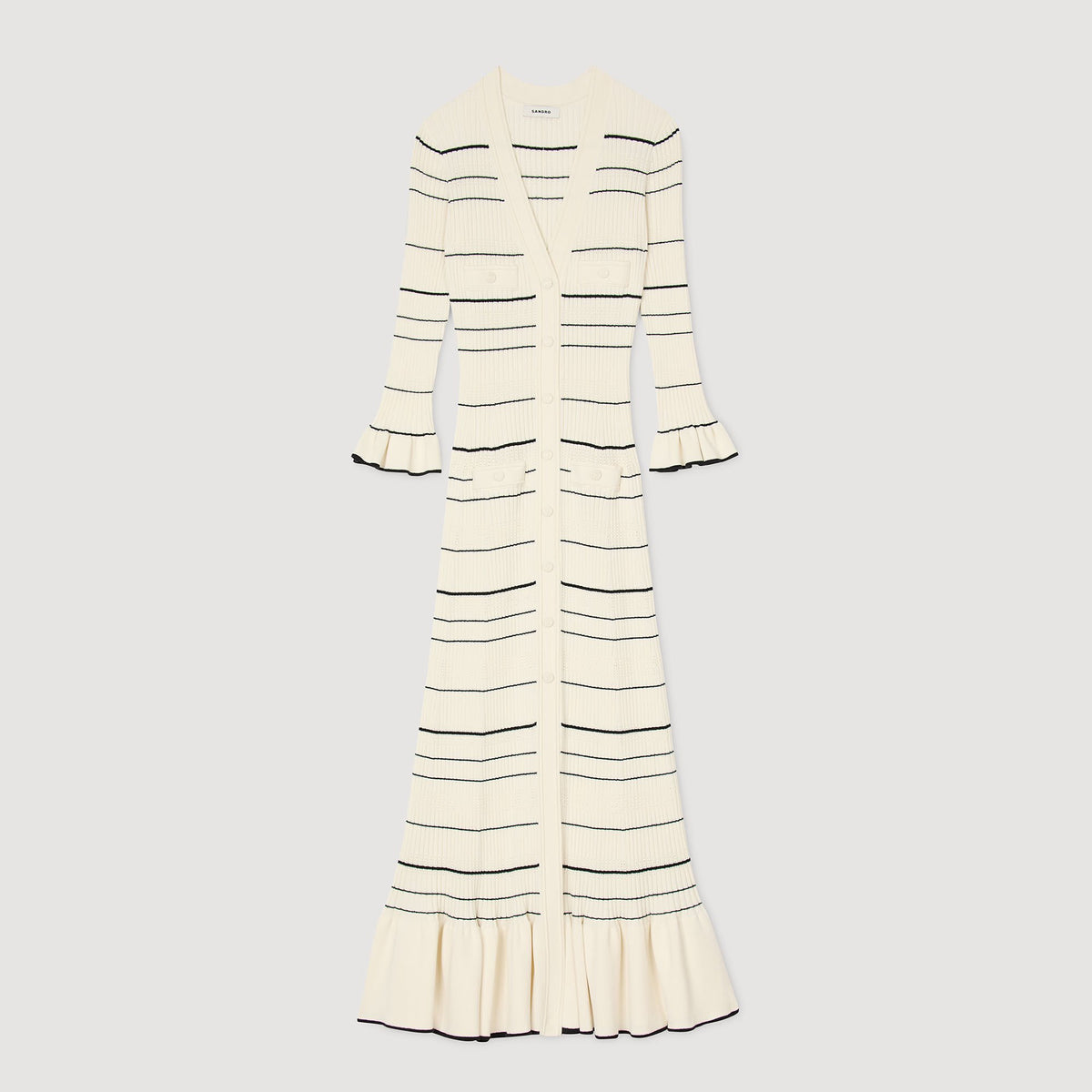 Sandro Striped knit maxi dress Ecru