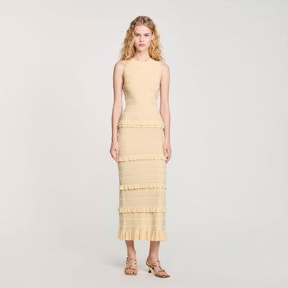 Sandro Ruffled knit maxi dress Ecru