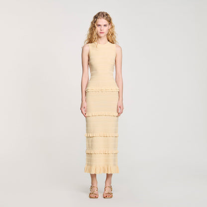 Sandro Ruffled knit maxi dress Ecru