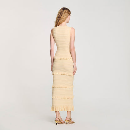 Sandro Ruffled knit maxi dress Ecru
