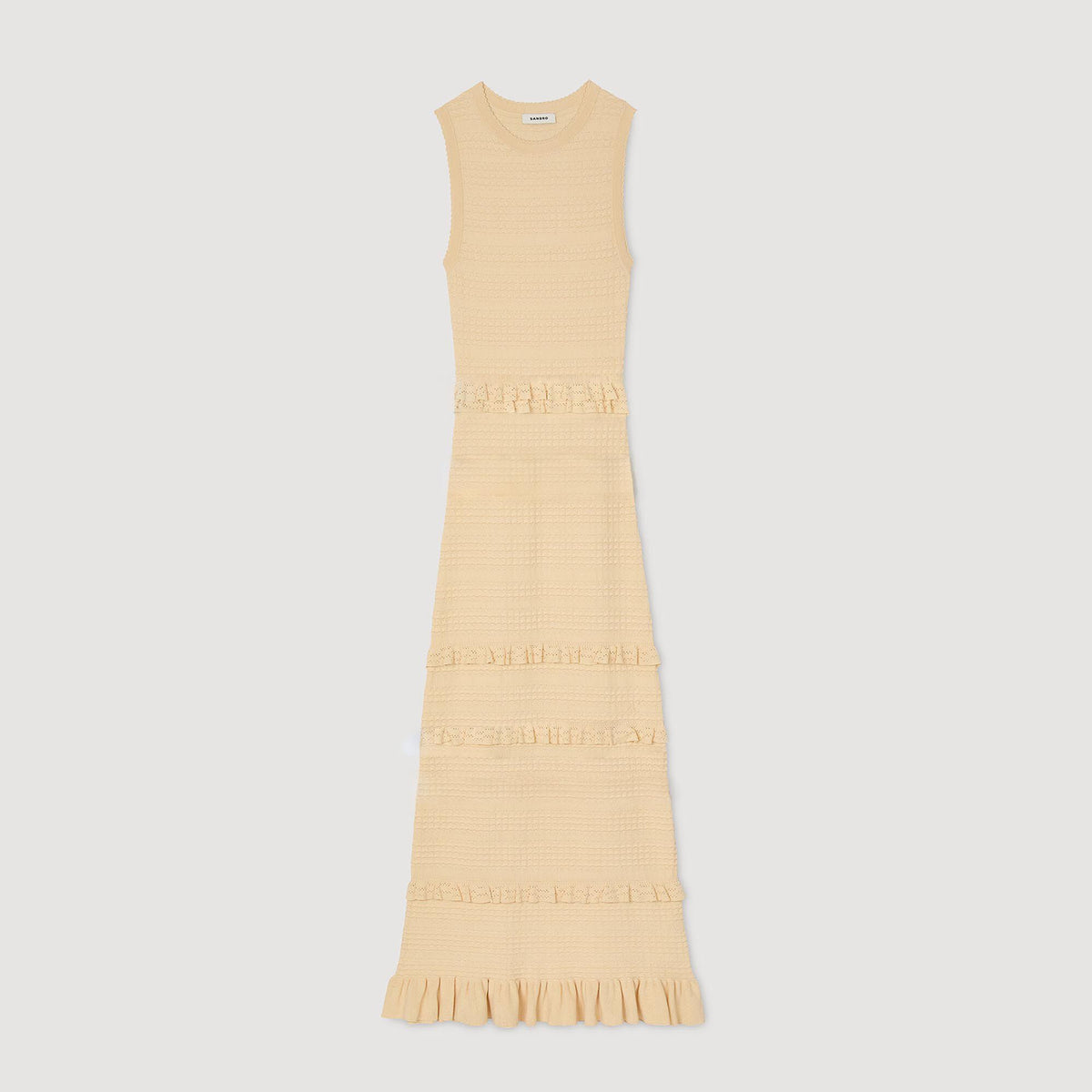 Sandro Ruffled knit maxi dress Ecru