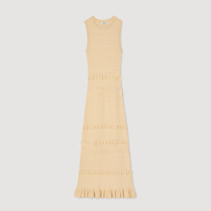 Sandro Ruffled knit maxi dress Ecru