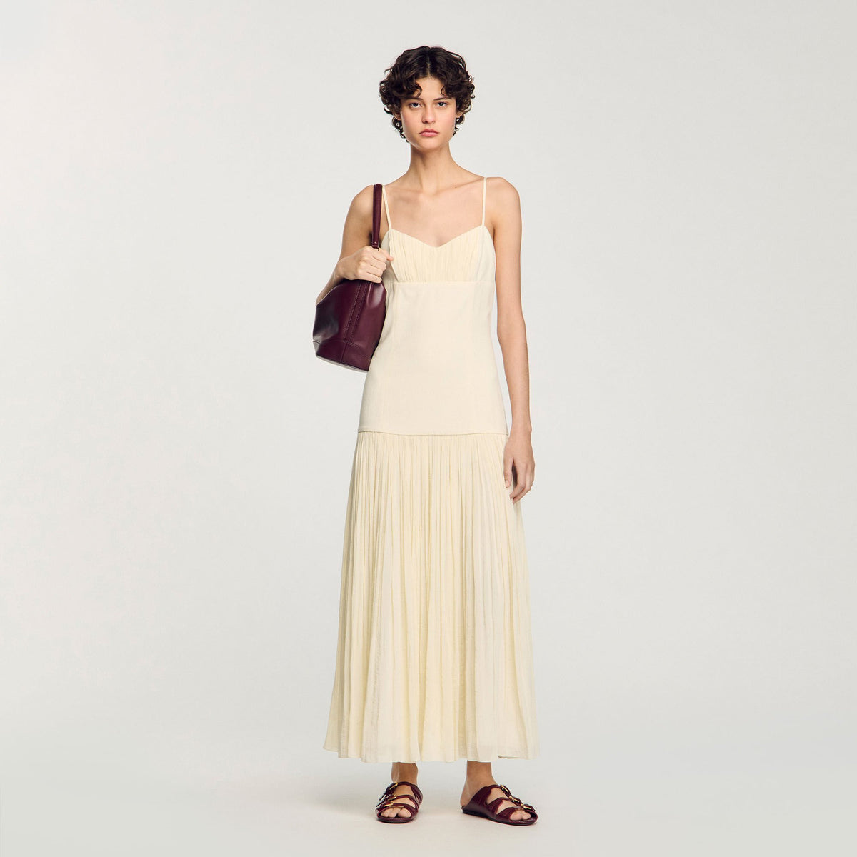 Sandro Pleated maxi dress Ecru