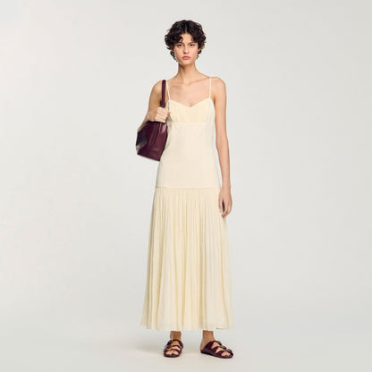 Sandro Pleated maxi dress Ecru