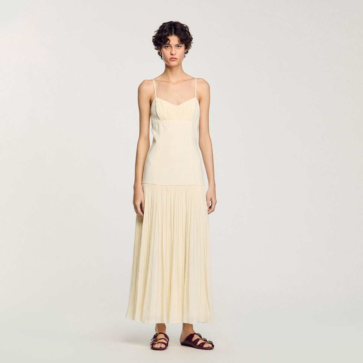 Sandro Pleated maxi dress Ecru