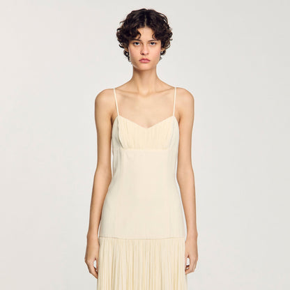 Sandro Pleated maxi dress Ecru