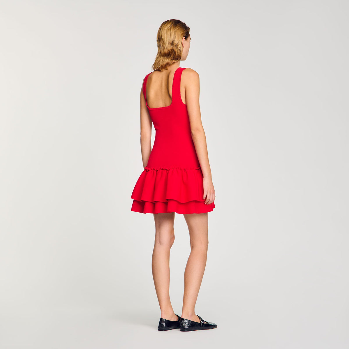 Sandro Mini knit dress with ruffles Red