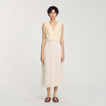 Sandro Pleated maxi dress Ecru
