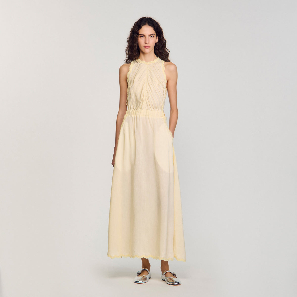 Sandro Maxi dress with lace details Light Yellow