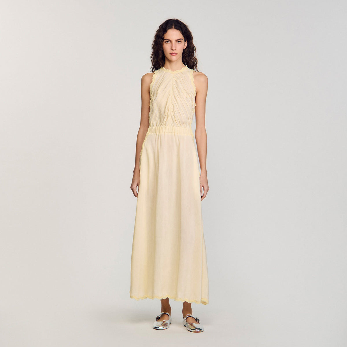 Sandro Maxi dress with lace details Light Yellow