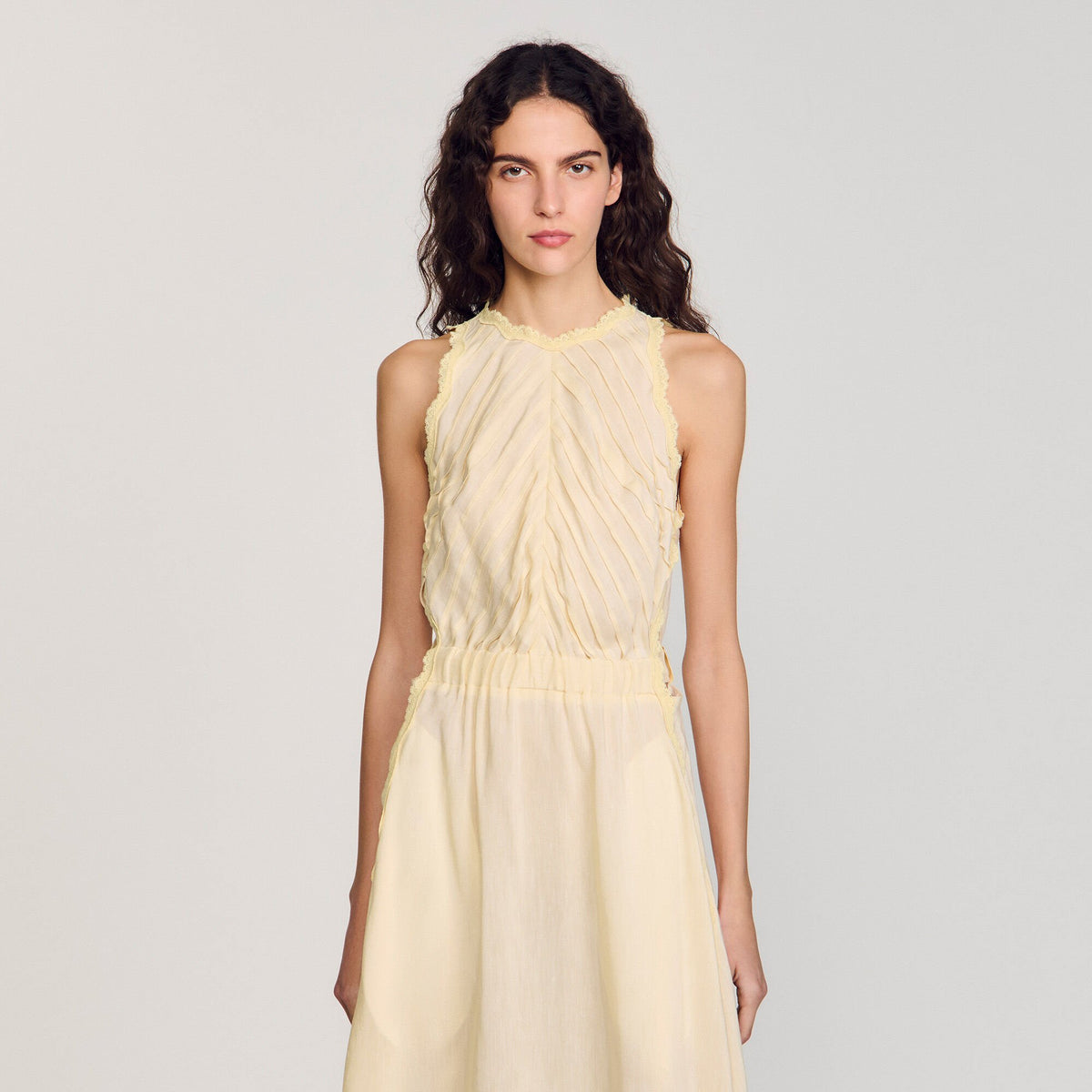 Sandro Maxi dress with lace details Light Yellow