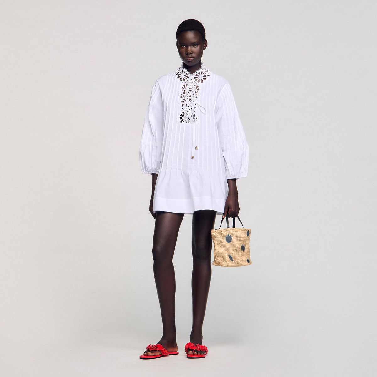 Sandro Mini dress with lace detail White