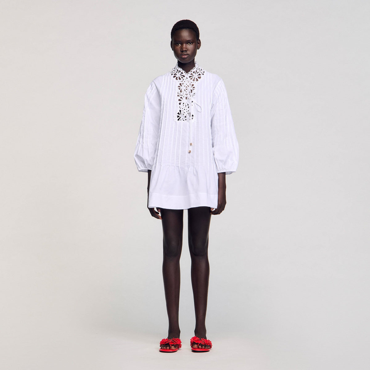 Sandro Mini dress with lace detail White