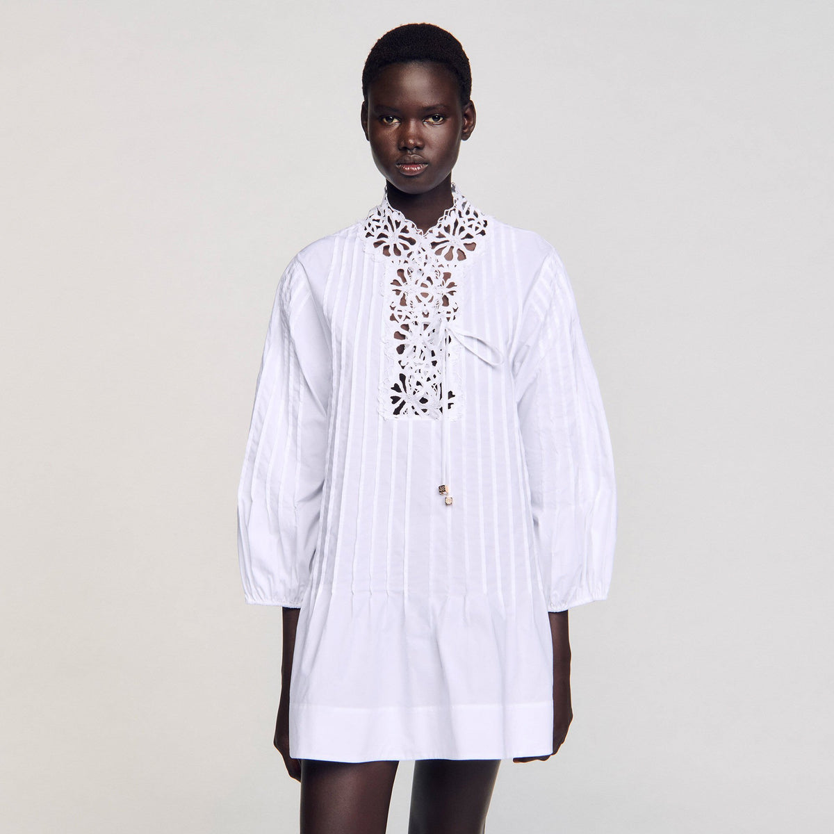 Sandro Mini dress with lace detail White