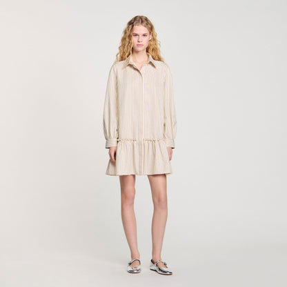 Sandro Rhinestone striped shirt dress Khaki / Pink