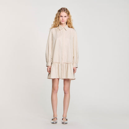 Sandro Rhinestone striped shirt dress Khaki / Pink