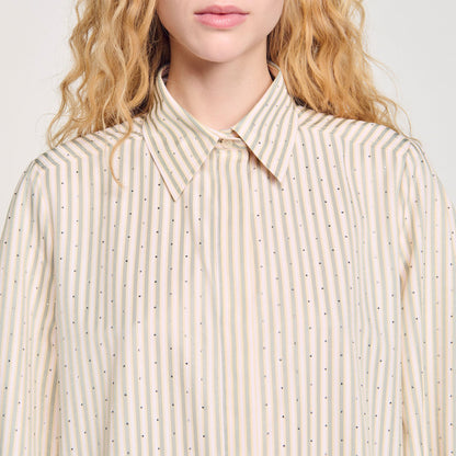 Sandro Rhinestone striped shirt dress Khaki / Pink