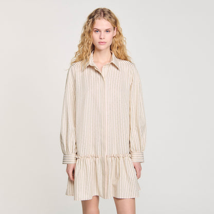 Sandro Rhinestone striped shirt dress Khaki / Pink