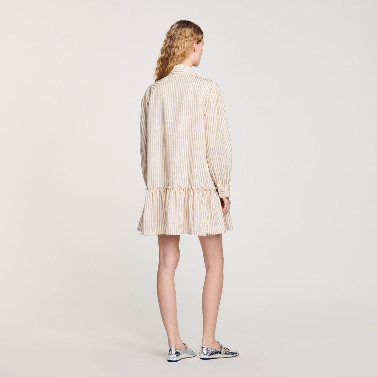 Sandro Rhinestone striped shirt dress Khaki / Pink