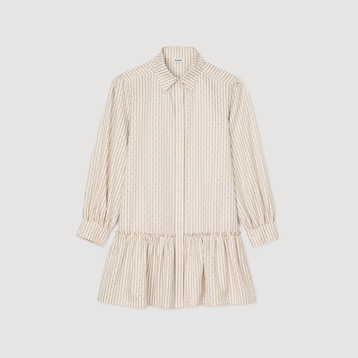 Sandro Rhinestone striped shirt dress Khaki / Pink