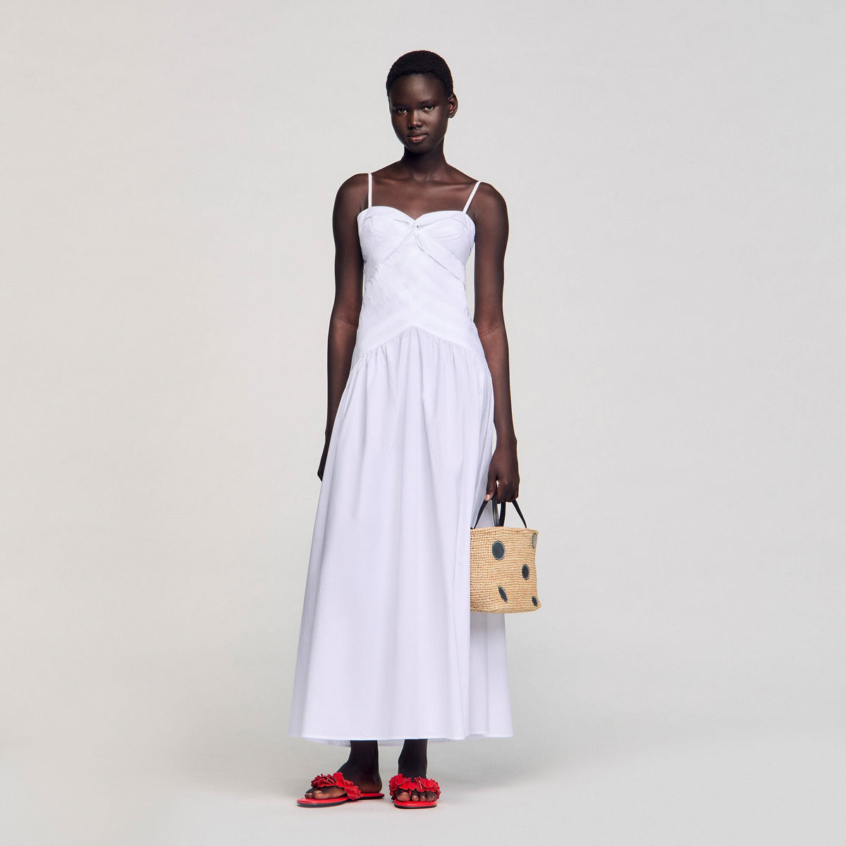 Sandro Draped bustier maxi dress White