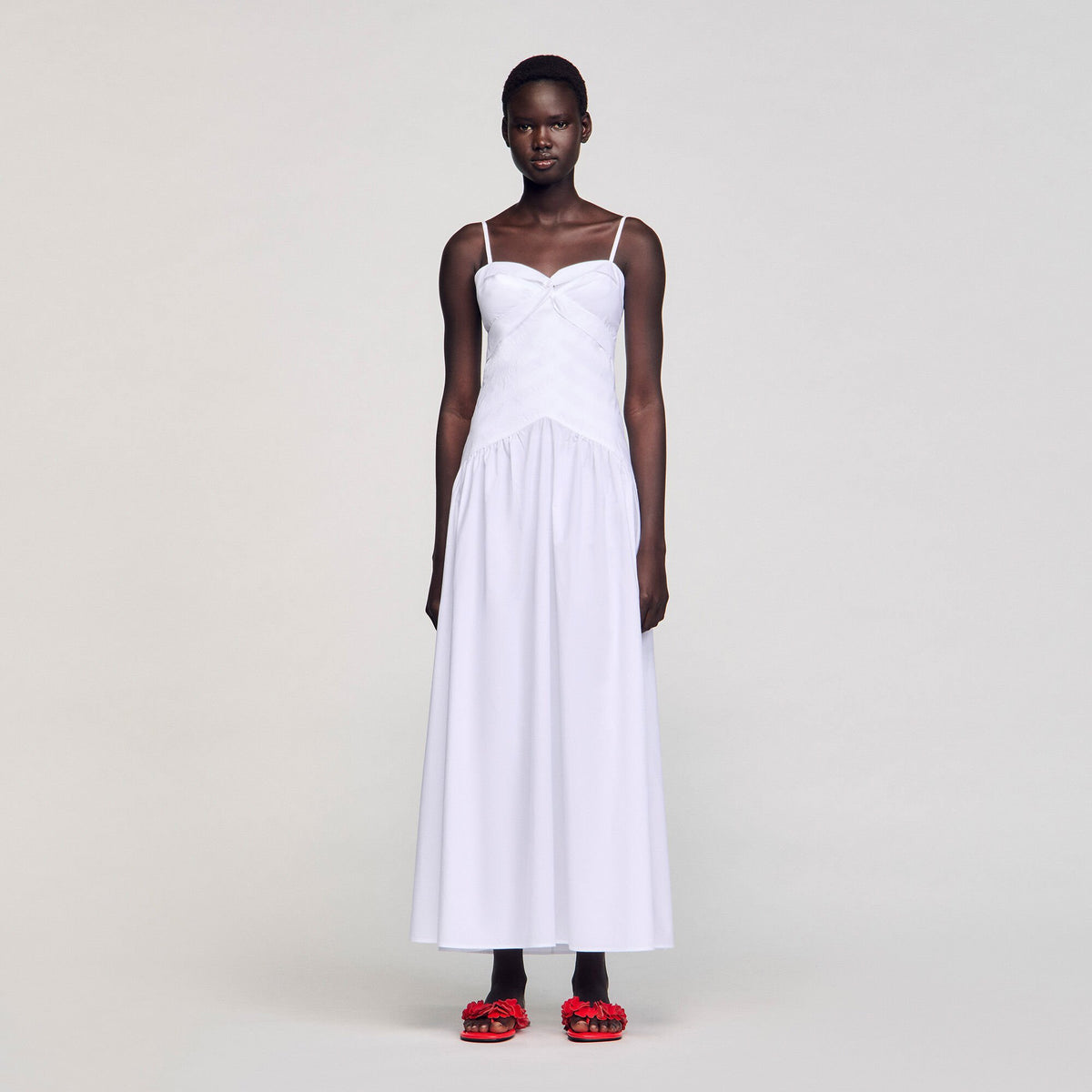 Sandro Draped bustier maxi dress White