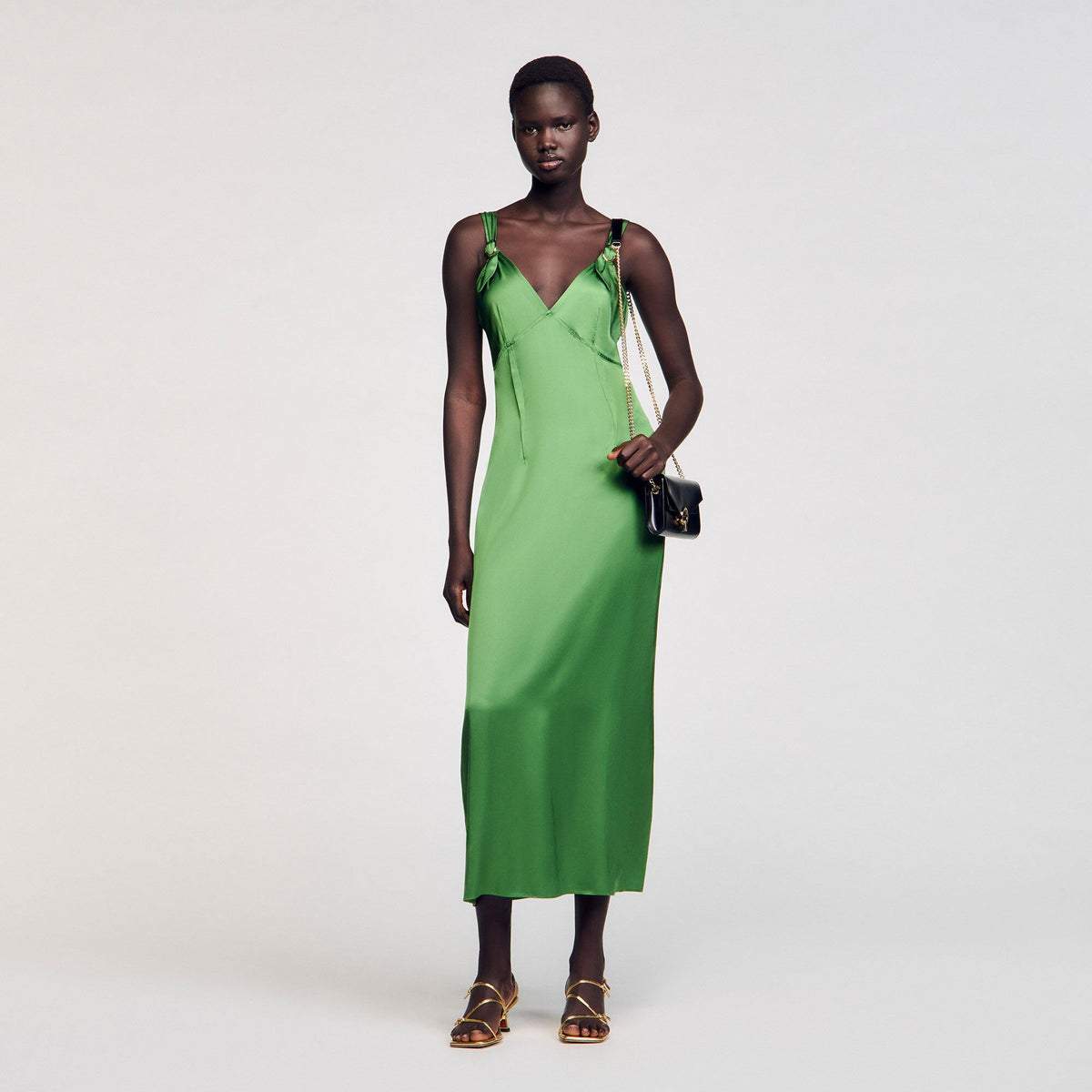 Sandro Fluid satin-effect dress Green
