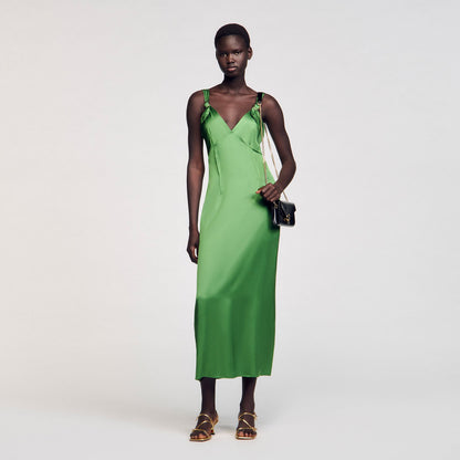 Sandro Fluid satin-effect dress Green