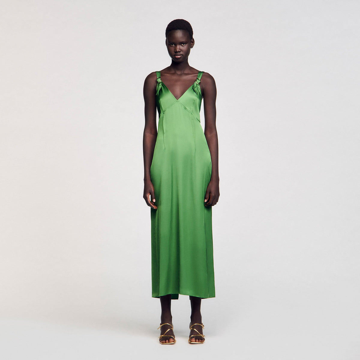 Sandro Fluid satin-effect dress Green