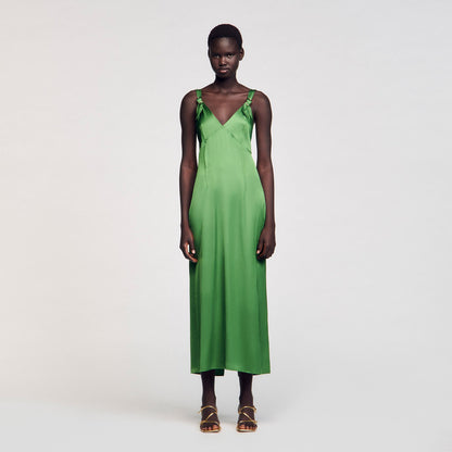 Sandro Fluid satin-effect dress Green