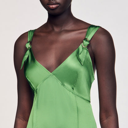 Sandro Fluid satin-effect dress Green