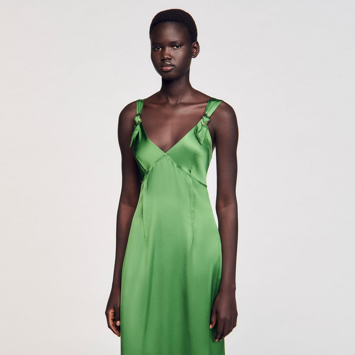 Sandro Fluid satin-effect dress Green