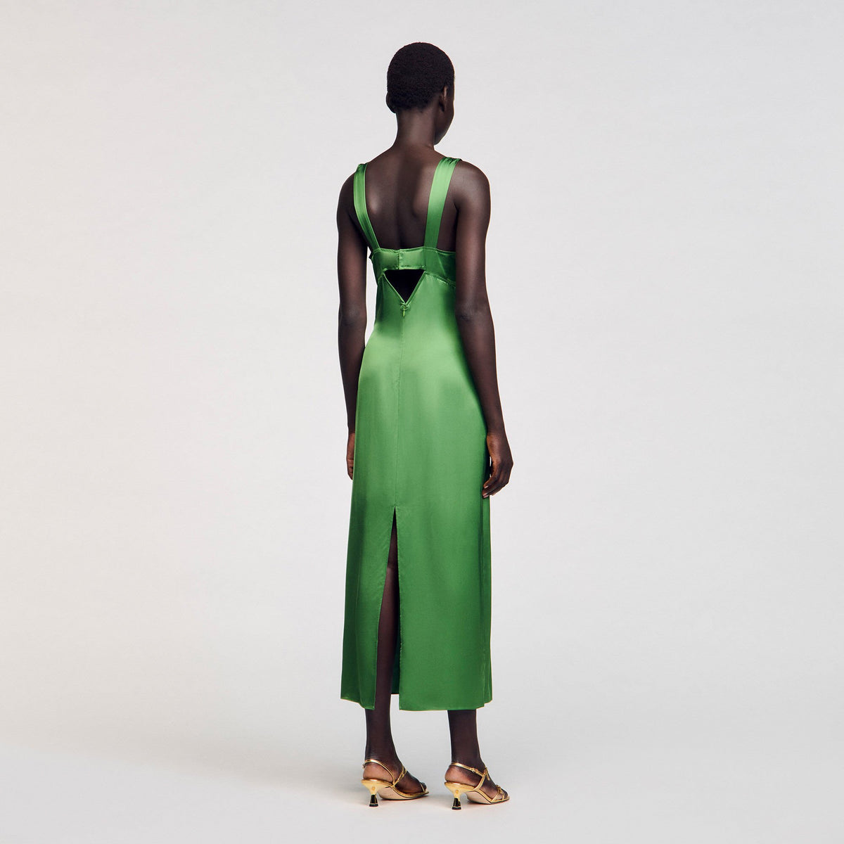Sandro Fluid satin-effect dress Green