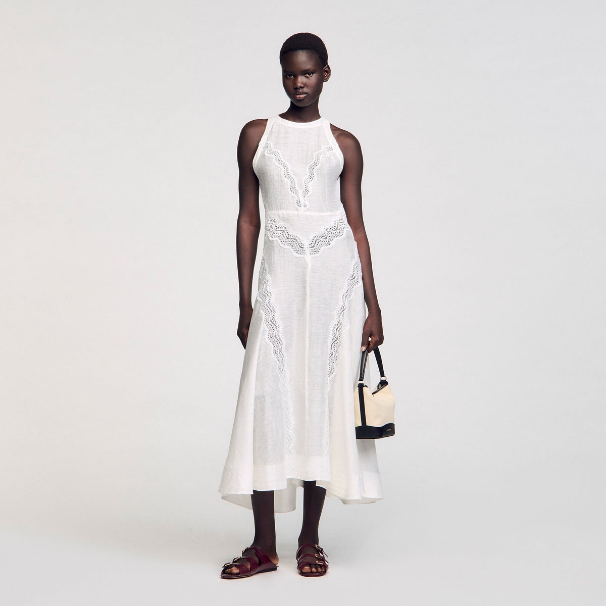 Sandro Lace trim maxi dress White